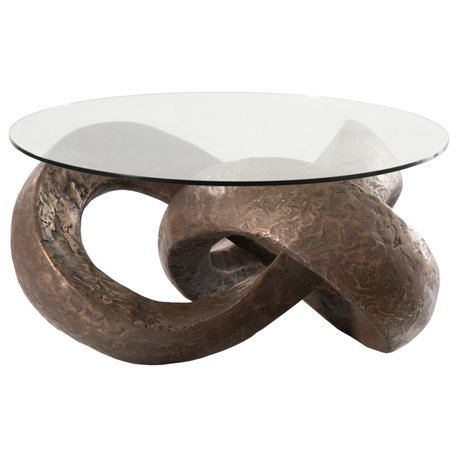 Trifoil Coffee Table, With Glass, Bronze With Glass