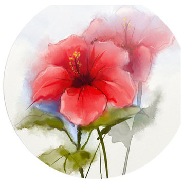 Designart Watercolor Painting Red Hibiscus Flower Metal Artwork, 36"