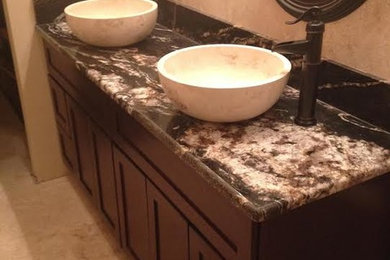 Bathroom - large traditional master white tile porcelain tile bathroom idea in Orlando with an undermount sink, louvered cabinets, white cabinets, a two-piece toilet and white walls