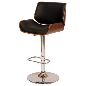 Armen Living London Modern Leather & Metal Swivel Barstool in Black/Walnut