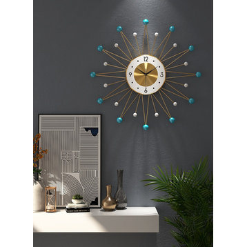 Modern Designed Big Silent Wall Clock, Gold / White / Blue
