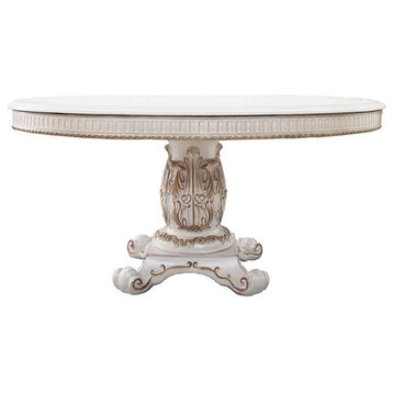 Acme Vendom Dining Table With Pedestal 60-Dia Antique Pearl Finish