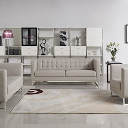 Divani Casa 1400 Modern Grey Fabric Sofa Set (Sofa, Loveseat and Chair) - Living Room Furniture Sets