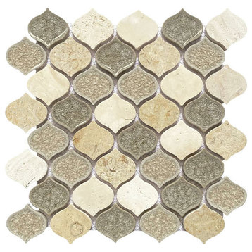 Mosaic Crackle Glass Tile Arabesque Shape, Mustard