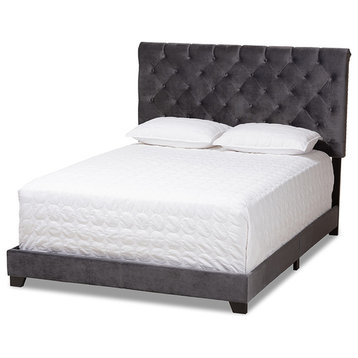 Candace Luxe and Glamour Dark Gray Velvet Upholstered Queen Size Bed