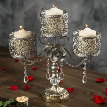 Victoria Antique Silver Pillar Candleholder by Amalfi Decor