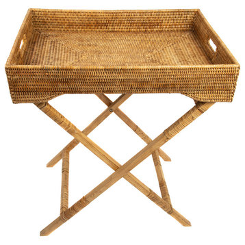 Artifacts Rattan™ Butler Tray/Table, Honey Brown