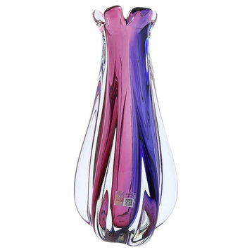 GlassOfVenice Murano Glass Sommerso Ribbed Bud Vase - Rose and Blue