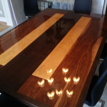 Walnut and Maple High Gloss Dining Table