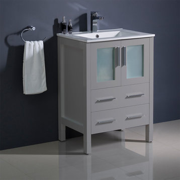 Torino Modern Bathroom Cabinet With Integrated Sink, Gray, 24"