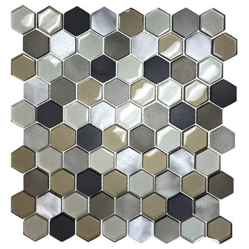 12.12"x12.12" Hexagon Metallix Mosaic, Set Of 4, Orion
