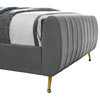 Zara Channel Tufted Velvet Upholstered Bed With Custom Gold Legs, Gray, Queen