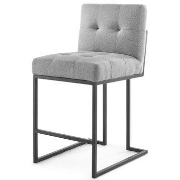 Counter Stool Chair, Fabric, Metal, Black Gray, Modern, Bar Pub Cafe Bistro