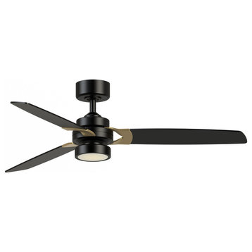 Amped 52" Indoor Ceiling Fan With Black Blades and LED Light Kit Black BS