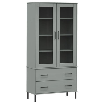 vidaXL Bookshelf Bookcase with Metal Legs Book Cabinet Gray Solid Wood OSLO