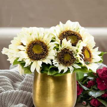 Serene Spaces Living DIY Vase Kit: Contains Sunflower Bouquet & Brass Pot