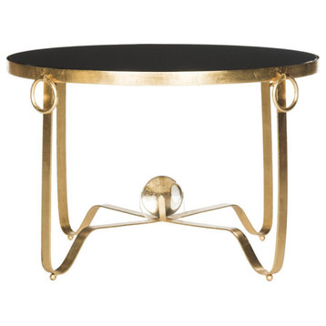 Olivia Gold Leaf Round Coffee Table, Glass Ball