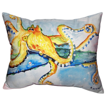 Betsy Drake Golden Octopus Accent Throw Pillow Indoor Outdoor 18 X 18 Inches