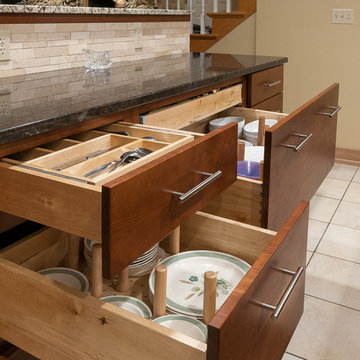 Eden Cherry Fox Kitchen with Two Islands and Granite Tops