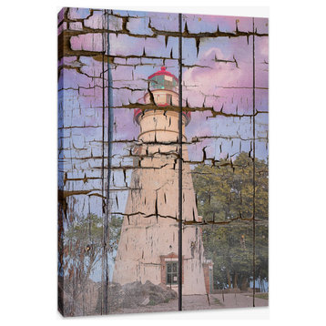 Faux Wood Texture Marblehead Lighthouse at Sunset Canvas Prints, 16" X 20"