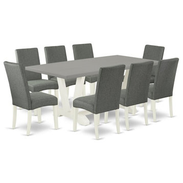 East West Furniture V-Style 9-piece Wood Dining Set in White/Gray