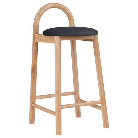 Meridian Furniture Calvin Vegan Leather Stool, Black, Natural Finish