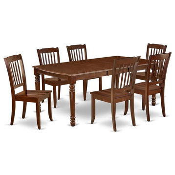 East West Furniture Dover 7-piece Dining Set with Slatted Chairs in Mahogany