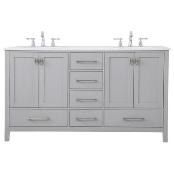 Grey 60" Double Sink Bathroom Vanity