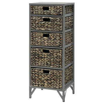 Gallerie Decor Rio 5-Drawer Transitional Metal/Wood Tower in Gray