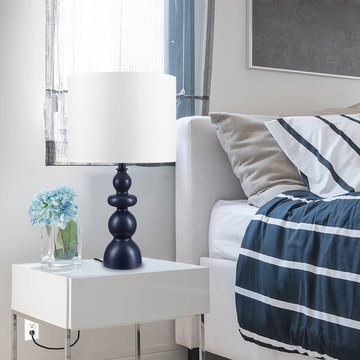Novogratz x Globe Brooks 25" Table Lamp, Navy Blue, White Fabric Shade, Socket R