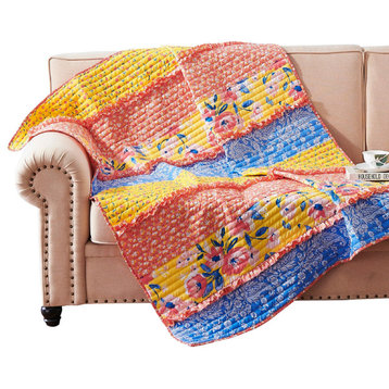 Benzara BM293444 Quilted Ruffled Throw Blanket, Polyester Fill, Multicolor