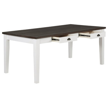 Rectangular Wood Dining Table with 2 Drawers, Espresso and White