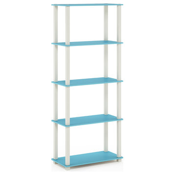 5-Tier Multipurpose Shelf Display Rack With Square Tubes, Light Blue/White