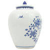 Beautiful Blue and White Porcelain Ginger Jar Floral Bird Motif, 12.5"