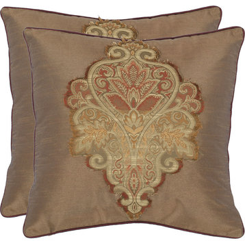 Ria Pillows, Set of 2, Tan, Polyester Filler