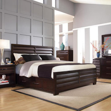 Sable Dark Wood Panel Bed with Storage
