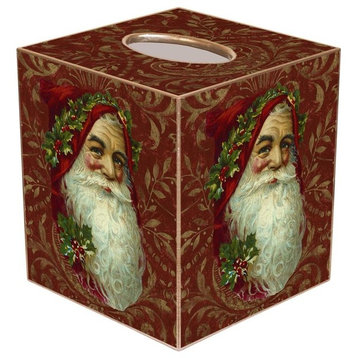 TB388 - Santa Face on Red Damask Tissue Box Cover