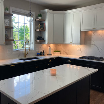 Transitional Kitchen Remodel Done in Glacier White and Onyx Cabinets