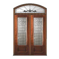 Prehung Transom Double Door 96 Wood Mahogany Palacio 3/4 Lite Glass - Front Doors