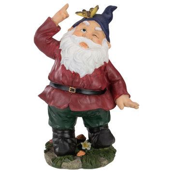 11" Red and Green Gnome With Butterfly Outdoor Garden Statue