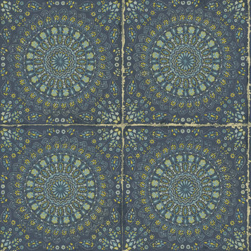 Wallquest RY30712 Mandala Boho Tile Navy Blue and Dandelion