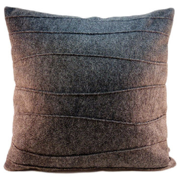 Large Wool Felt Pillow With Wavy Ribbing, Dark Charcoal Gray, 20"x20"