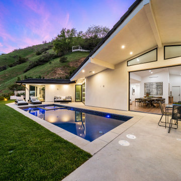 Hollywood Hills Modern Backyard with Pool and Lawn