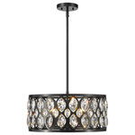 Z-Lite - Dealey Five Light Chandelier, Matte Black - From the Dealey collection comes this graceful and round five-light chandelier. This chandelier also features a dark matte black steel shade with a repeating ellipse-style design hung with shimmering clear crystal pendants that lend a glamorous flair. Place this chandelier above a table in a transitional dining room for a sophisticated look.