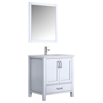 Jacques 30" Single Vanity, Carrara Marble Top, Square Sink&28" Mirror W/ Faucet