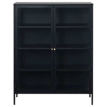 Unique Furniture 55" Metal and Glass Cabinet in Black