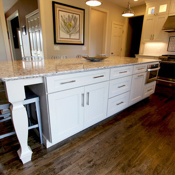 White Kitchen with Gray and Black Quartz Countertop and Bar Area ~ Streetsboro
