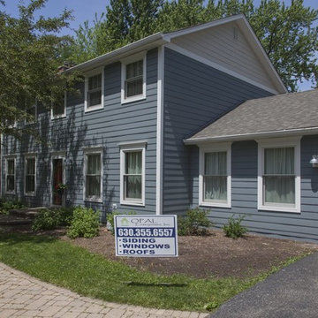 Beautiful Boothbay Blue James Hardie siding installed in Wheaton Illinois