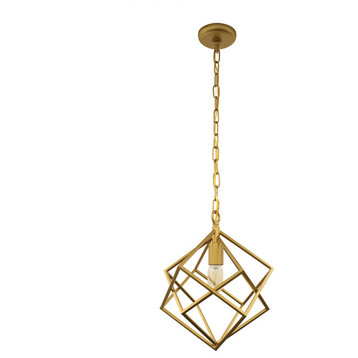 Voss Geometric 1 Light Pendant, 13" Wide, Gold