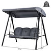 Costway Outdoor 3-Seat Porch Swing with Adjust Canopy and Cushions Gray
